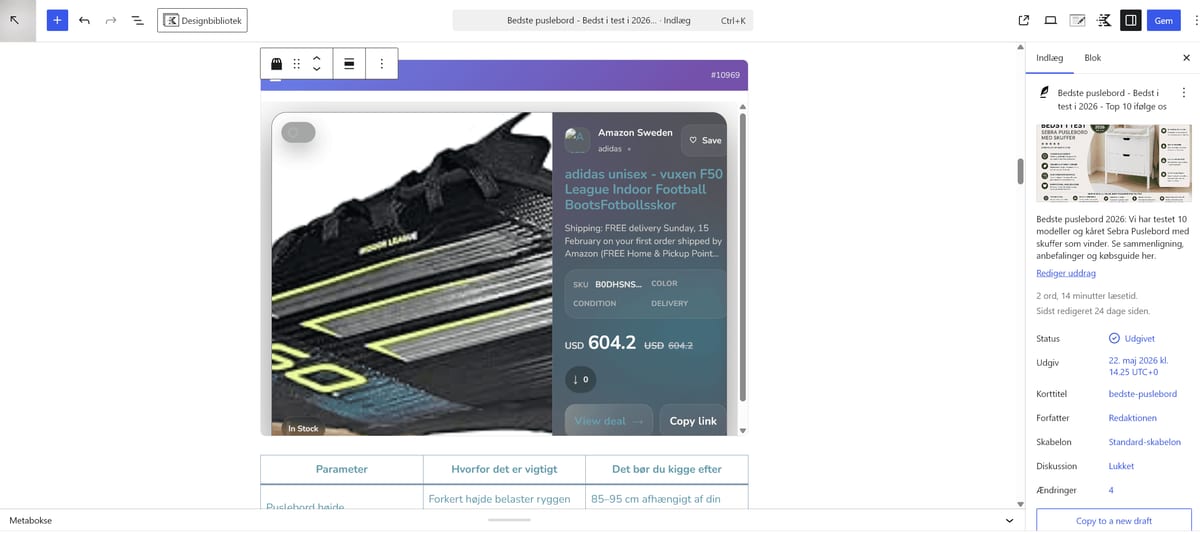 A Rexultz product block rendered live inside the WordPress Gutenberg editor